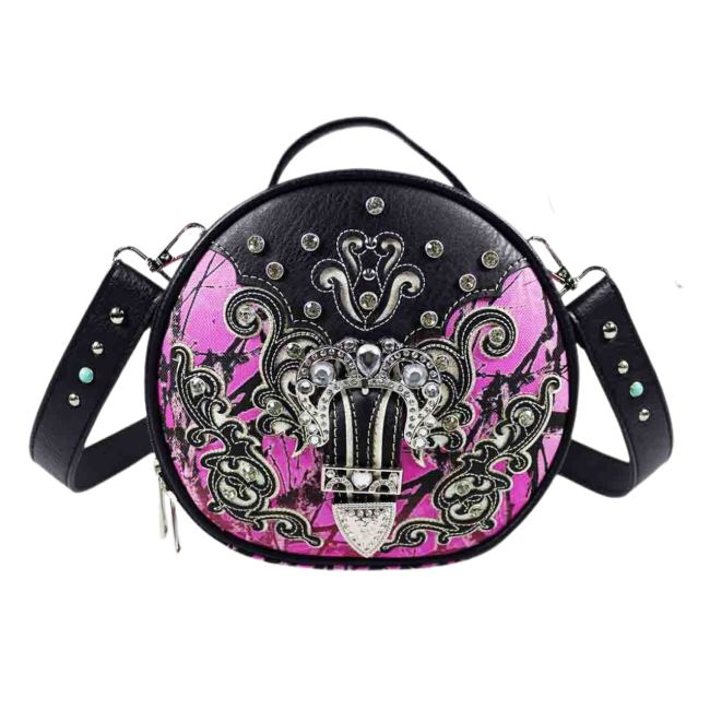 Western Bling Rhinestone Round Crossbody BAG - Pink