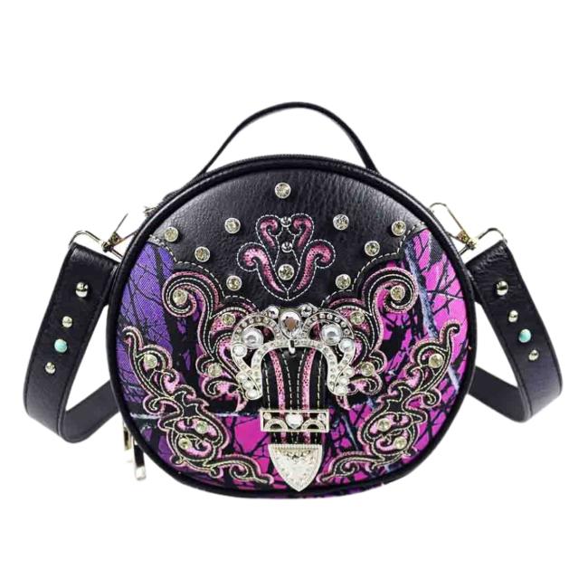 Western Bling Rhinestone Round Crossbody BAG - Purple