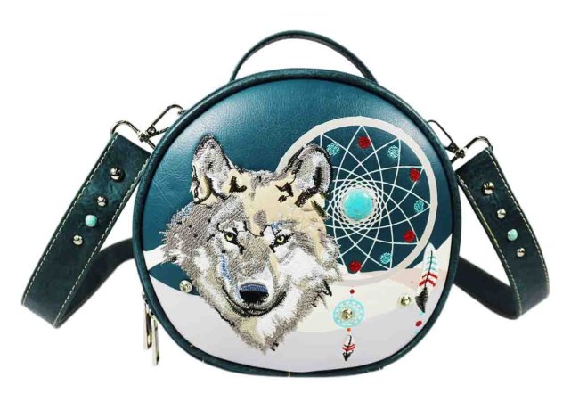 Wolf Dream Catcher Round Crossbody BAG - Teal