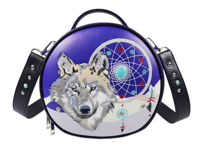 Wolf Dream Catcher Round Crossbody Bag - Purple