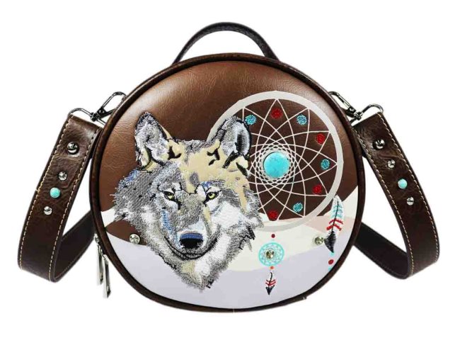 Wolf DREAM CATCHER Round Crossbody Bag - Brown