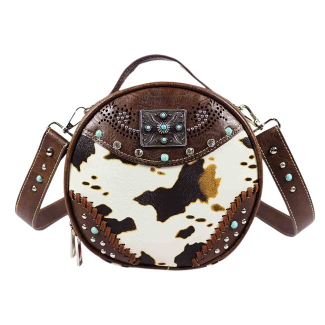 Cow Print Round Crossbody BAG - Brown