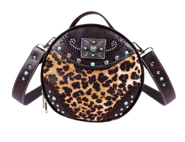 Leopard Print Round Crossbody BAG - Brown