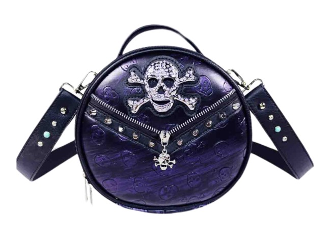 Rhinestone Skull Round Crossbody BAG - Purple