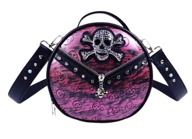 Rhinestone Skull Round Crossbody BAG - Hot Pink