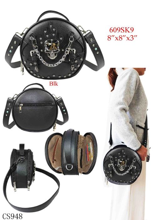 Skull & Chains Round Crossbody Bag - Black