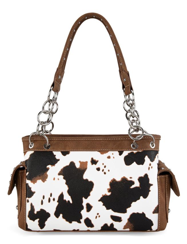 Montanna West Cow Print HANDBAG Brown Concealed Carry