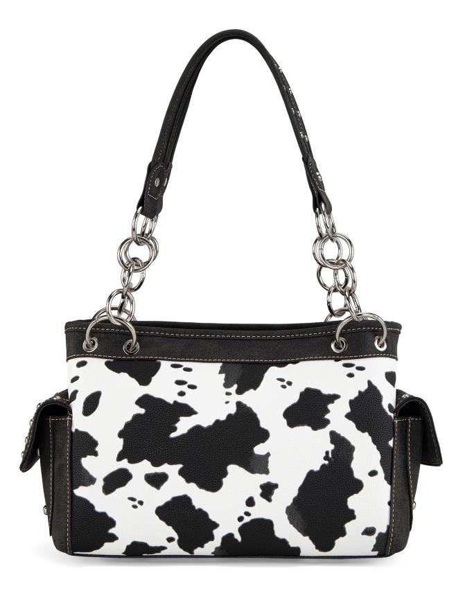 Montanna West Cow Print HANDBAG Black Concealed Carry