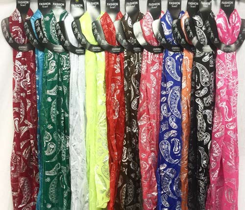 Wholesale Light Weight SCARVES Solid Color Silver Paisley Print