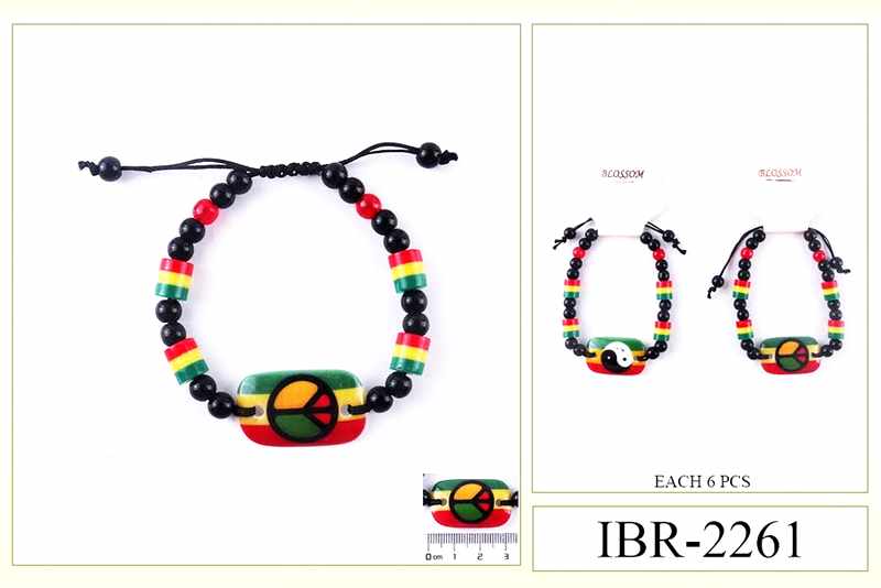 Wholesale Rasta Color Bracelet Yin-Yang & PEACE