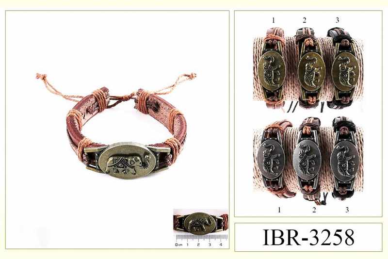 Wholesale Faux Leather Bracelet with Metal SIGN Elephant