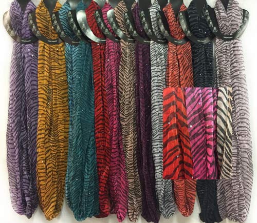 Wholesale Light Weight Infinity Circle SCARVES Zebra Sequins