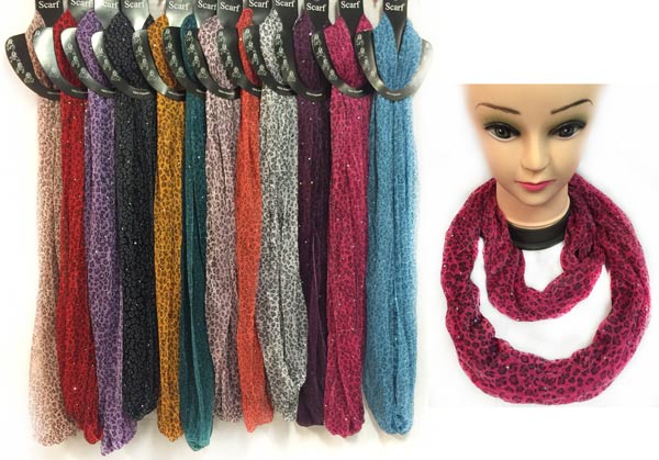 Wholesale Light Weight Infinity SCARVES with Leopard and Sequins