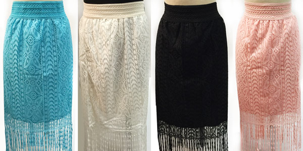 Wholesale Solid Color Lace SKIRT with Fringes Assorted Colors