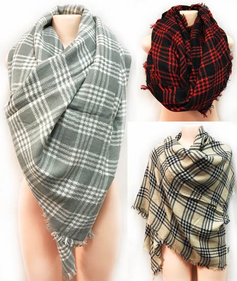 Wholesale Large BLANKET Scarves Wrap Assorted Color Plaid Print