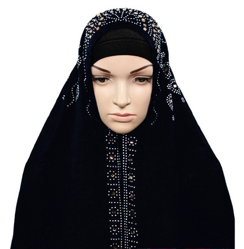 Wholesale All Black Muslim HeadSCARVES with Rhinestone Pattern