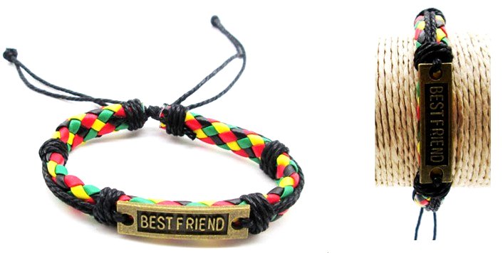 Wholesale Faux Leather Rasta color Best Friend Bracelet
