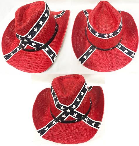 Wholesale Straw Cowboy Hat with Confederate Rebel FLAG