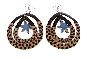 Hand Made Tear Drop Coconut With Rattan EARRINGS