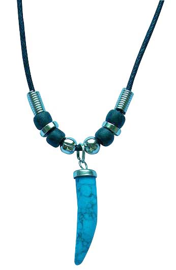 Turquoise Stone Horn Pendant Black Cord NECKLACE