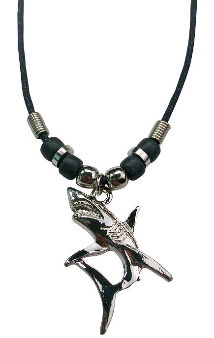 Metal Shark  PENDANT Black Cord Necklace