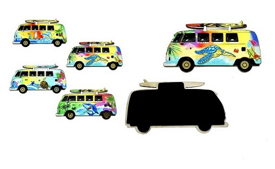 VW Hippie Van with Surf Wooden 3D Fridge Magnet