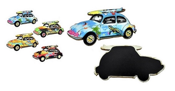 VM Beetle Hippie Car With Surf Wooden 3D Fridge Magnet