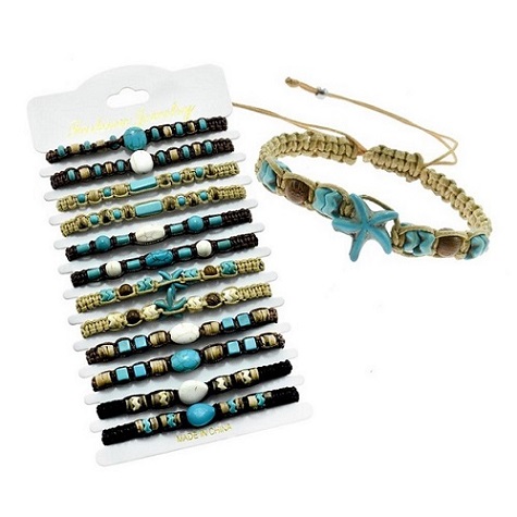 Turquoise Stone and Coconut Friendship Adjustable Bracelets