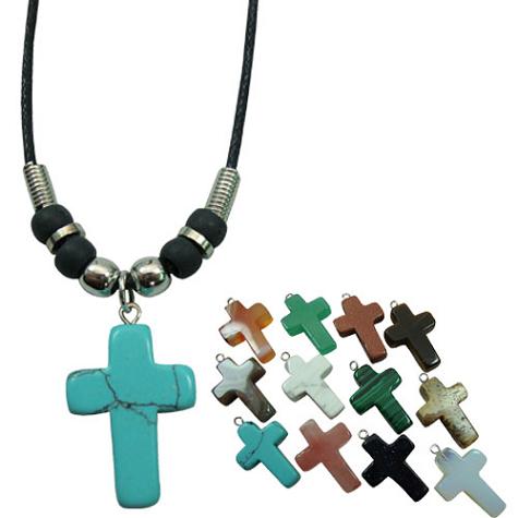 Cross Stone PENDANT With Black Cord Necklace