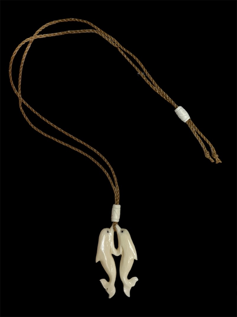 Hand Carved Dancing Dolphin Bone PENDANT Necklace.