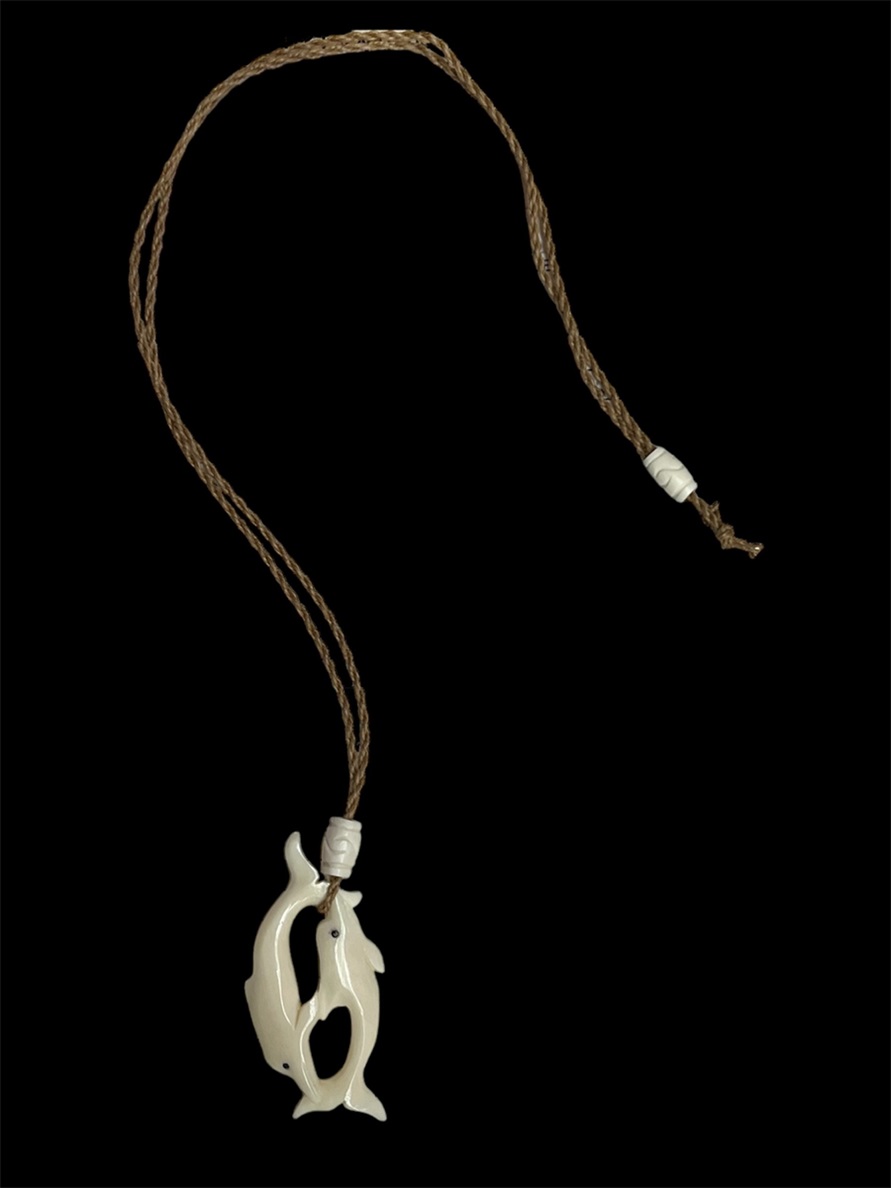 Hand Carved Playful  Dolphins Bone PENDANT Necklace.