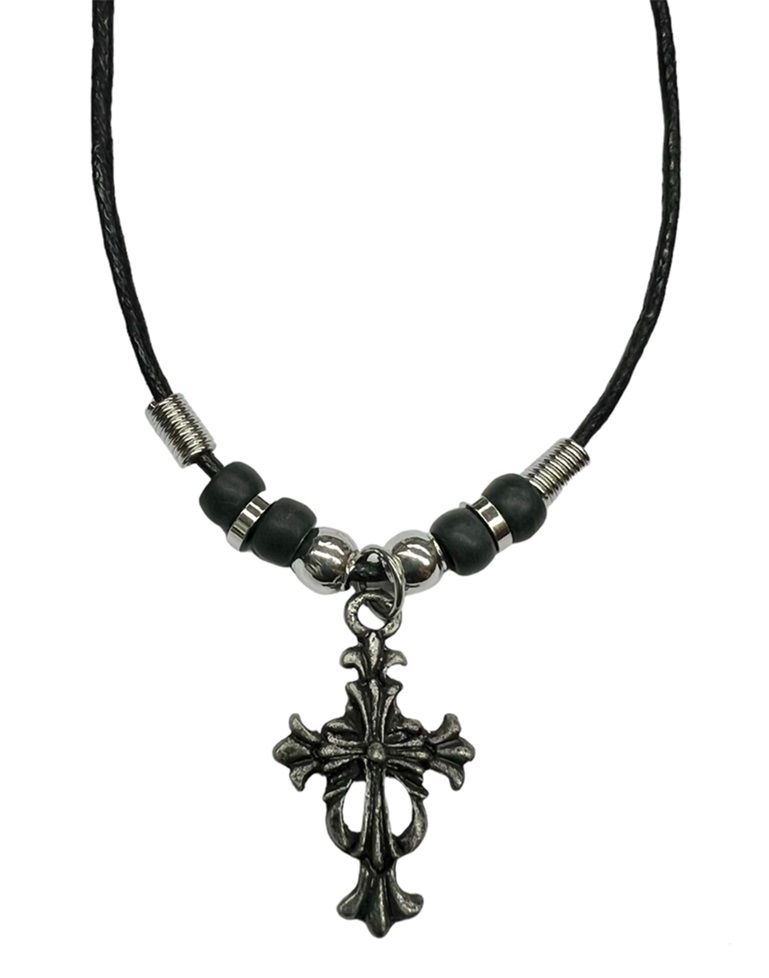 Black Gothic Cross Black Cord Pendant Necklace.