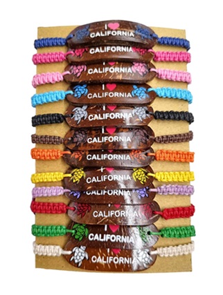 '' I Love California '' Turtle Coconut PENDANT Bracelet