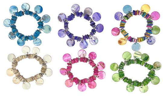 Multicolor  Disc CHARM Stretch Shell  Bracelet