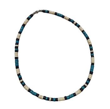 Bleach, Turquoise, Black Heishi Coconut Barrel Lock NECKLACE