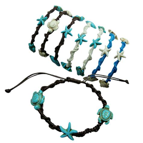 Turtle With Starfish & Dolphin Pendant Bracelet