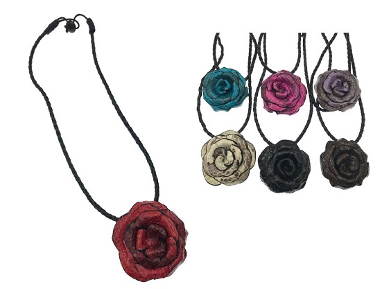 Leather Rose FLOWER Necklace