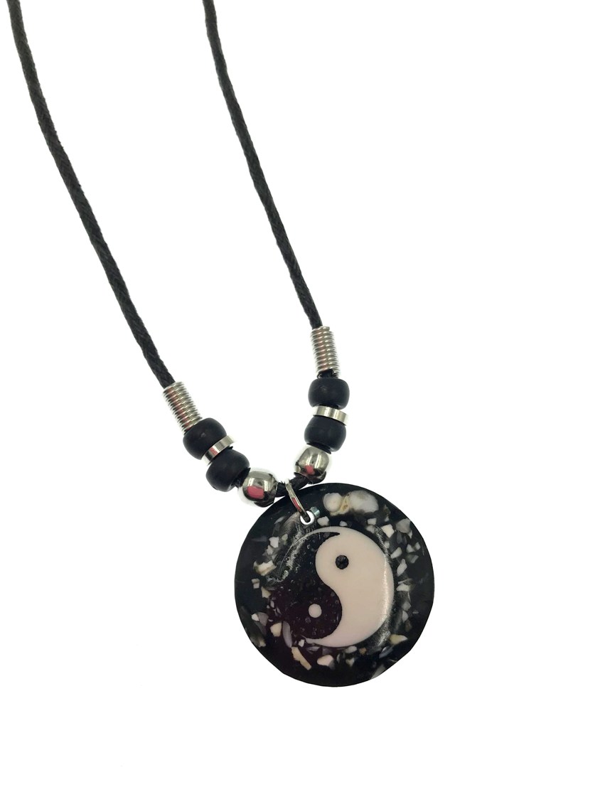 Yin Yang Black Chip Shell PENDANT Necklace