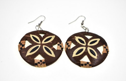 Hand Made Coconut Plumeria Flower With Rattan EARRINGS