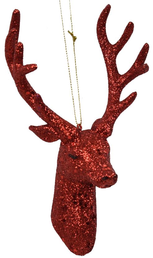 7'' Glittered Reindeer Ornament - Red