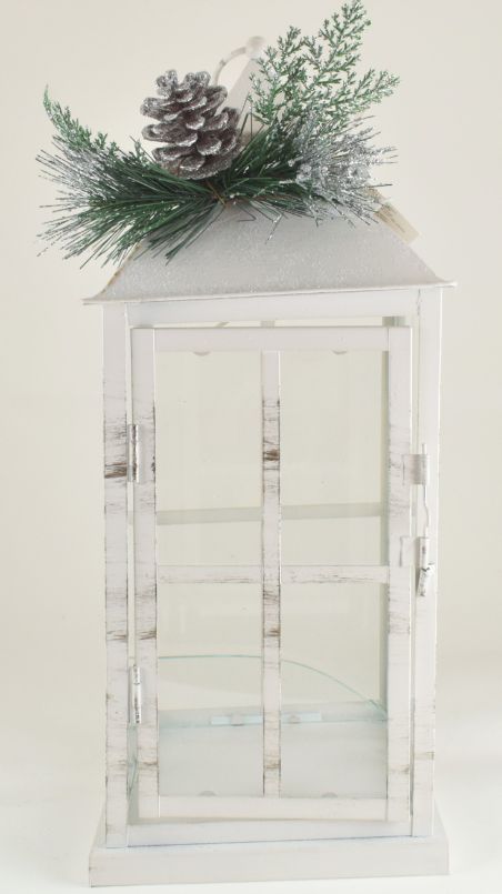 Metal/Glass GIFT Box Lantern With Greenery