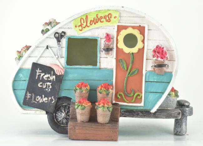 Resin Turquoise Camper With FLOWERS