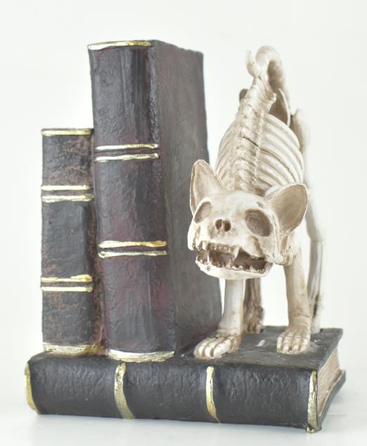 Resin Stack of BOOKs with Cat Skeleton