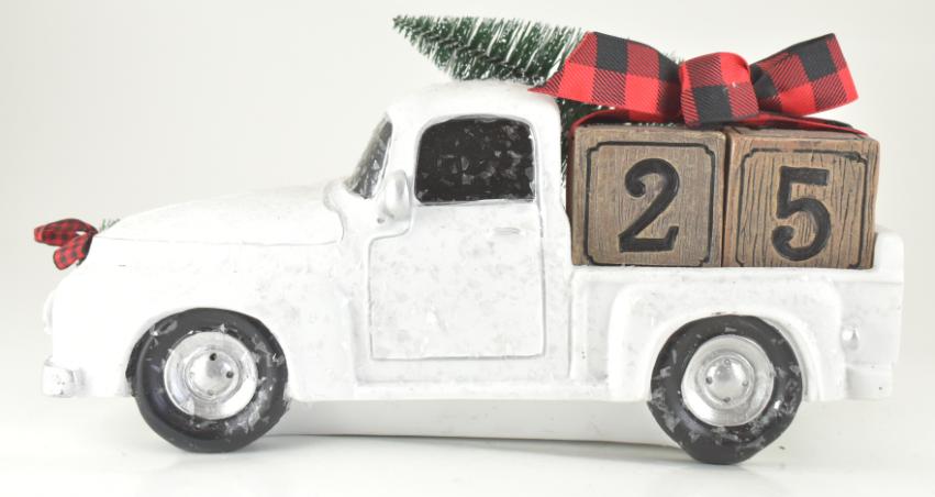 Resin White CHRISTMAS Truck with Countdown Calendar