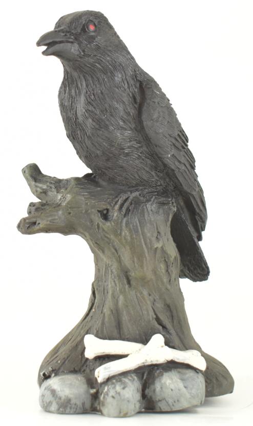 Touch of Nature Resin 6.5'' Black Crow on Tree Branch with 2 Bones