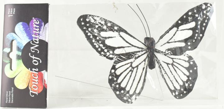 5'' Black and White Feather Butterfly on Wire