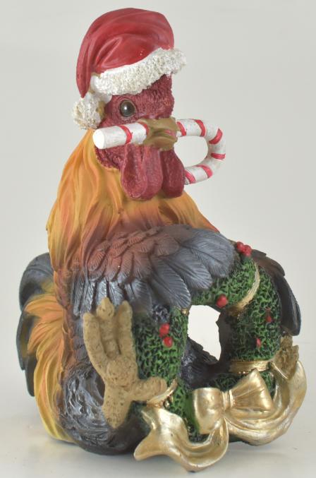 7.5'' Holiday Rooster with Santa HAT