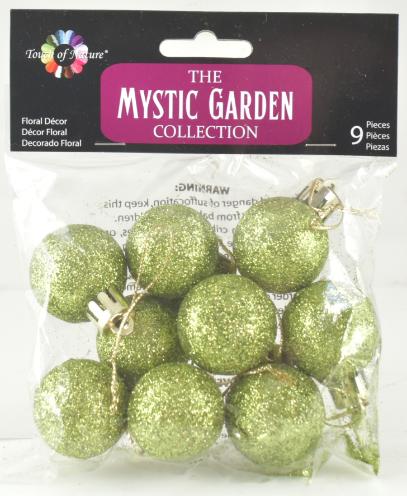 30mm Lime Green Glitter Mini Ornament Balls 9 pc