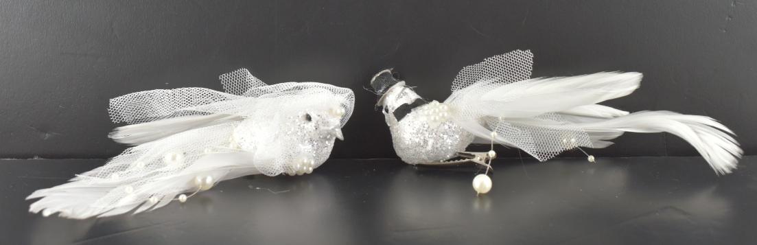 6'' White WEDDING Bird Couple on Clips 2 pc