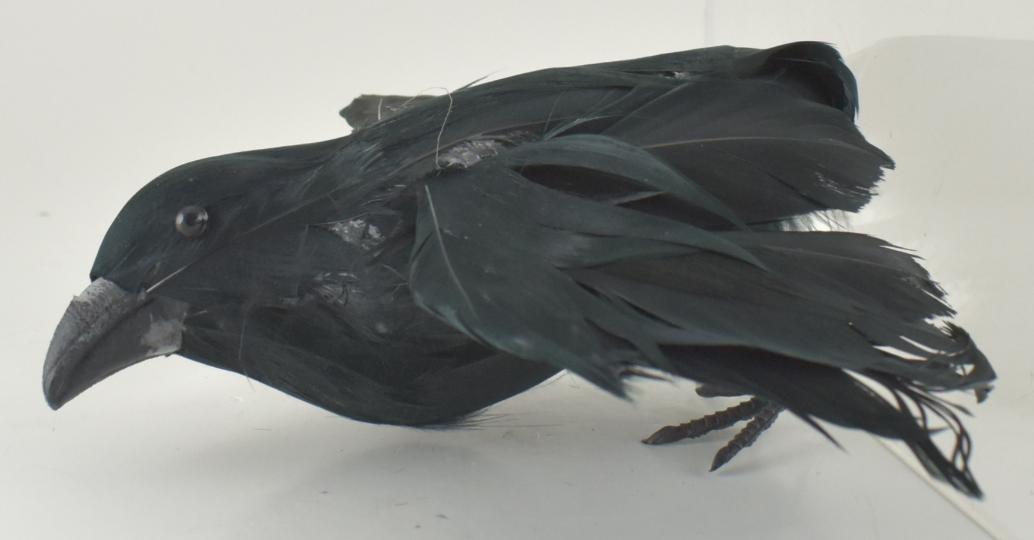 7'' Black Feather Flying Crow on Wire